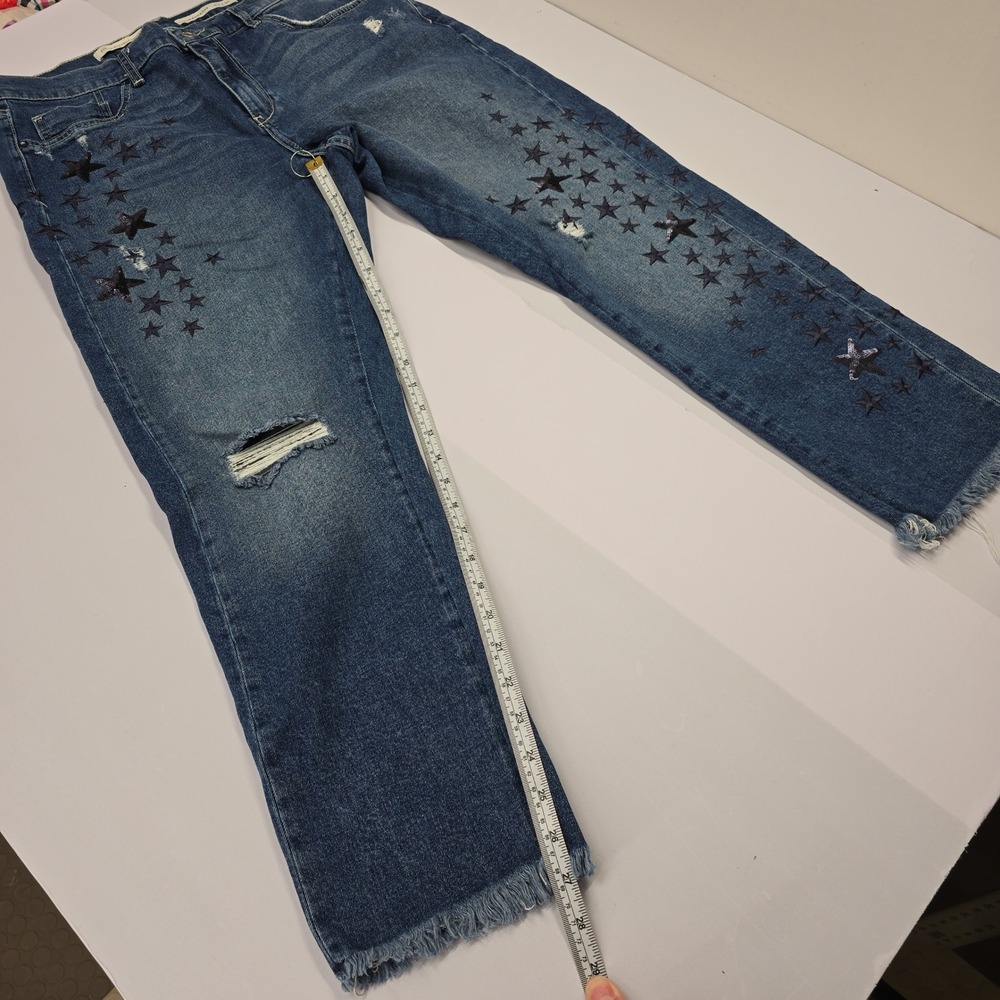 Pilcro and the Letterpress Slim Boyfriend Star‎ Sequin Distressed Jeans Blue 32 - Picture 5 of 7